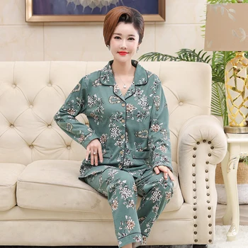 Женский пижамный комплект, весенне-осенняя пижама с длинным рукавом, женская пижама с отложным воротником и цветочным рисунком