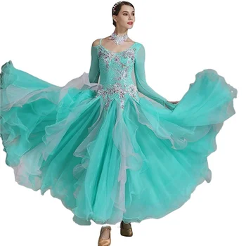 Женское Стандартное танцевальное платье со стразами для взрослых, бальное высококачественное стандартное платье для вальса, одежда для танцев на сцене