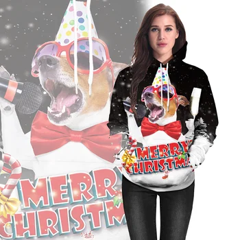 Забавные рождественские толстовки с изображением животных, пуловер с капюшоном и принтом Собаки, праздничная теплая уличная одежда с карманами, Повседневная мужская женская одежда
