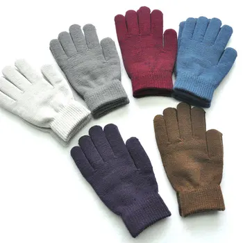 Зимние вязаные шерстяные перчатки для пары, Осенние однотонные рукавицы на полный палец, Грелка для рук, Мужские Женские перчатки, Утолщенные велосипедные перчатки