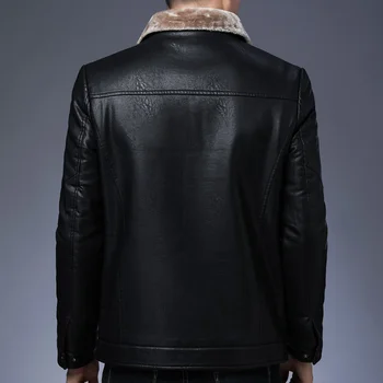 Зимняя мужская кожаная куртка с шерстяной подкладкой Высшего качества, Новая модная деловая повседневная Утепленная мужская шуба из искусственной кожи