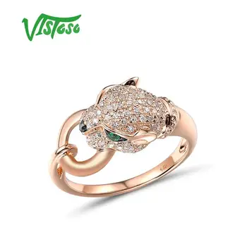 Золотое кольцо VISTOSO для женщин из натурального розового золота 14 К 585 Пробы, Леопардовое кольцо, Изумруд, сверкающий бриллиант, Годовщина Помолвки, изысканные ювелирные изделия
