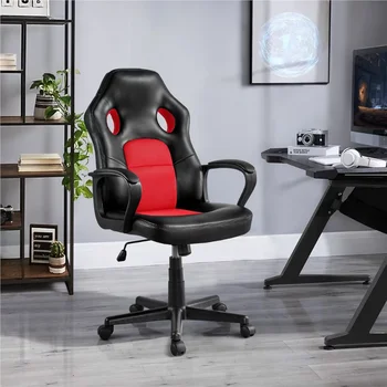 Игровое кресло SmileMart с регулируемым поворотом из искусственной кожи, красное игровое кресло, эргономичное кресло