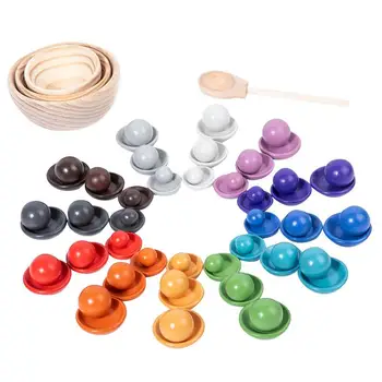 Игрушки в цвет радуги, Сортировочный шарик в блюдце, деревянные игрушки в цвет радуги для раннего обучения, развивающие забавы, цветные