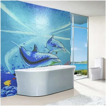 Индивидуальный микс lbue зеленый дельфин с рисунком мозаика для бассейна из хрусталя художественная мозаика с рисунком стены декор