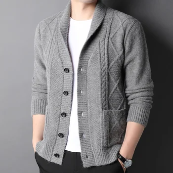 Кардиган цвета Хаки, брендовый свитер, мужской осенне-зимний толстый теплый 2024, новые поступления, уличная мода, повседневное пальто