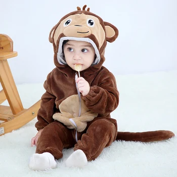 Кигуруми с изображением обезьяны, Комбинезон для новорожденных, Зимняя теплая одежда для младенцев, комбинезон для мальчиков и девочек, костюм для Косплея