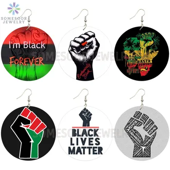 Коллекции SOMESOOR Black Forever Power Fist, Африканские Деревянные Висячие Серьги, Афро-РАСТА, Изречения, Дизайн Ювелирных Изделий Для Женщин, Подарки