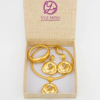 Комплект ювелирных изделий YM с подарочной коробкой, Роскошное Свадебное ожерелье из золота в Африканском Дубае, Серьги, Браслет, кольца для женщин