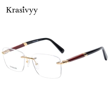 Красивые очки в деревянной оправе без оправы, Мужские Легкие Оптические очки в оправе, очки для близорукости, Титановые