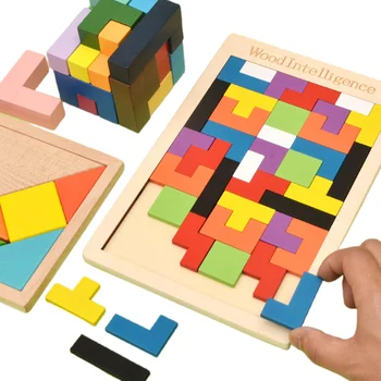 Красочные 3D головоломки, деревянные математические игрушки Танграм, Кубическая игра, детские дошкольные магические формы, головоломка, развивающая игрушка для детей