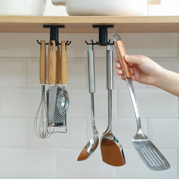 Кухонный органайзер, держатель для посуды, настенная вешалка для посуды, органайзеры для принадлежностей, вращающаяся стойка с 6 съемными крючками