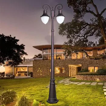 Ландшафтный светильник с высоким шестом во дворе, Европейский Стиль, Газон, Открытый сад, Вилла, Водонепроницаемый Бытовой уличный фонарь с двойной головкой (2,3 мм)
