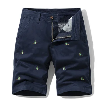 Летние классические мужские повседневные шорты с вышивкой в корейском стиле, модные хлопковые прямые зеленые короткие брюки-карго, мужские