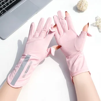 Летние солнцезащитные перчатки, Женские тонкие ледяные шелковые перчатки с защитой от ультрафиолетовой росы, нескользящие дышащие перчатки для верховой езды с сенсорным экраном