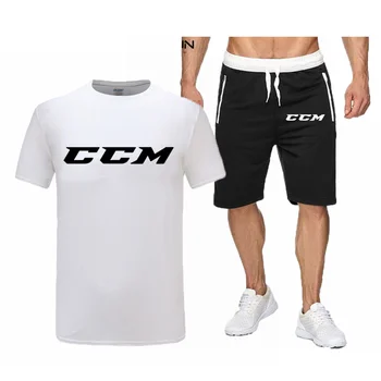 Летняя фирменная новинка CCM, мужская спортивная футболка + шорты, комплект, Брендовые повседневные дышащие штаны для бега в стиле хип-хоп, модная одежда 2023