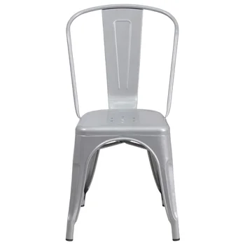 Металлический штабелируемый стул для помещений и улицы, серебряный Обеденный стул, Современный обеденный стол, Ресторанный стул, Скандинавский стул
