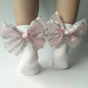 Милые Носки для маленьких девочек с бантиками, хлопковые носки до щиколотки для младенцев, Носки Принцессы для маленьких девочек, Детские носки