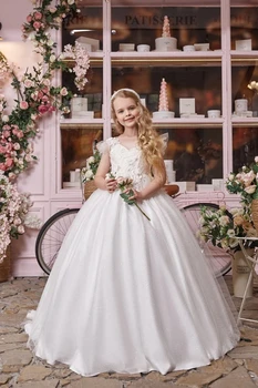 Милые платья с цветочным узором для девочек на свадьбу, бальное платье с аппликацией из тюля, длинные платья для Первого причастия для маленьких девочек