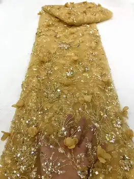 Многоцветная ткань с 3D цветочной вышивкой, Роскошная кружевная ткань из бисера, детское платье Aldut, материал для вечеринки, свадьбы