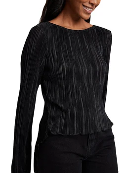Модная женская однотонная блузка-футболка с сексуальной завязкой сзади - Модная рубашка с круглым вырезом и длинным рукавом для стильных