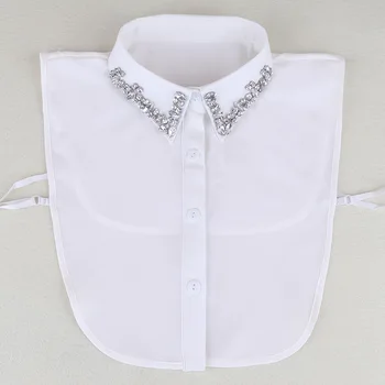 Модная Женская рубашка с искусственным воротником, белые бусины, съемный воротник с лацканами, свитер со стразами, ложный воротник, подарок для женщин