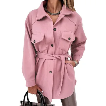 Модная повседневная мужская куртка 2023 осень и зима новые продукты женская с длинным рукавом лацкан однобортный кружева, шерстяное пальто средней длины