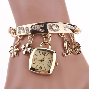Модные Креативные женские часы Love Rhinestone Браслет-цепочка, наручные часы с Квадратным Маленьким Циферблатом, подвесные часы Relogio Femino