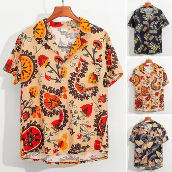 Мужская пляжная рубашка с принтом листьев, однобортный кардиган, Свободная рубашка с короткими рукавами, Летние каникулы, Гавайи, Мужской летний топ, мужская одежда