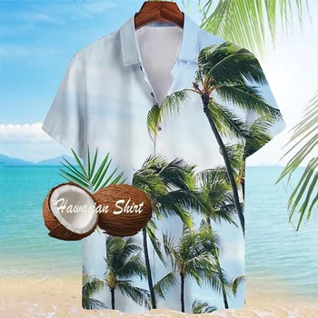 Мужская Повседневная Гавайская рубашка с Модным Принтом И Лацканами, Однобортный Кардиган 3D Оверсайз, Модный Тренд Harajuku С Коротким Рукавом