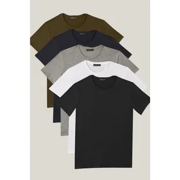 Мужские базовые футболки Altinyildiz Classics из 4 и 5 упаковок, белый-Черный-хаки-Темно-синий-Серый-Меланжевый Хлопок, облегающий круглый вырез