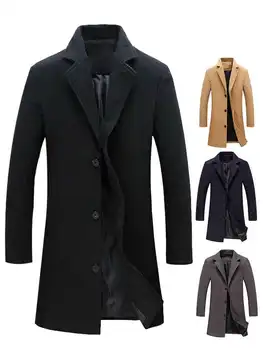 Мужские пальто, Верхняя одежда, Однобортное Длинное пальто с лацканами, куртка, Модное Осенне-Зимнее Повседневное пальто, Тренч Больших Размеров, Мужская куртка