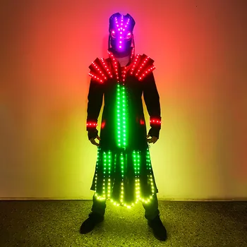 Мужской костюм на Хэллоуин, светодиодный робот для вечеринки, Светящийся Рейв-наряд, Ночной клуб, Цирк, Сценический костюм, Шлем, Легкая одежда 2023