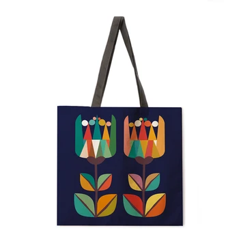Мультяшная цветная сумка с принтом цветов и травы, женская льняная сумка, женская сумка на плечо, уличная сумка, Складная хозяйственная сумка