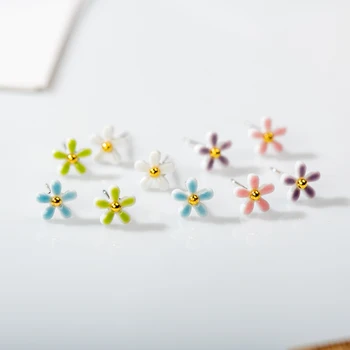 Мультяшные красочные маленькие цветочки, милые керамические серьги с противоаллергической булавкой Ручной работы и оптом Orecchini Estate Z696