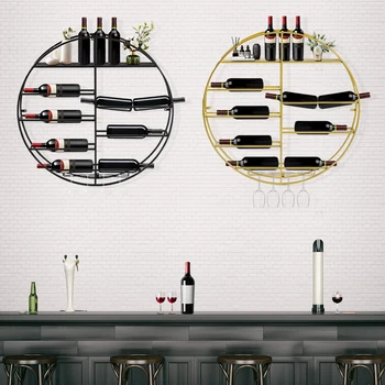 Настенный стеллаж для винных бутылок на 12 бутылок, барная полка с держателем стакана (черный/ золотой) для домашнего бара, столовой, кухни