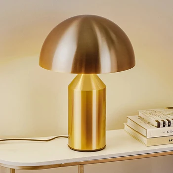 Настольная лампа в Скандинавском Стиле с черным золотом в виде гриба для прикроватной тумбочки в спальне, гостиной, столовой, Роскошное металлическое светодиодное освещение для украшения рабочего стола