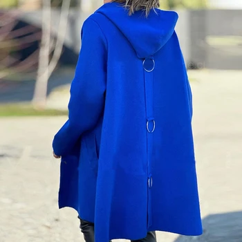Новая осенне-зимняя однотонная шерстяная куртка, пальто, Винтажная модная толстовка с капюшоном, кардиган, Женские топы с карманами на пуговицах, верхняя одежда
