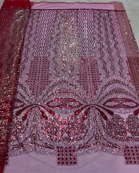 Новейшие высококачественные кружевные ткани из Дубая с тяжелым бисером 2023, Роскошные Нигерийские кружевные ткани с сетчатыми блестками Для свадебных платьев