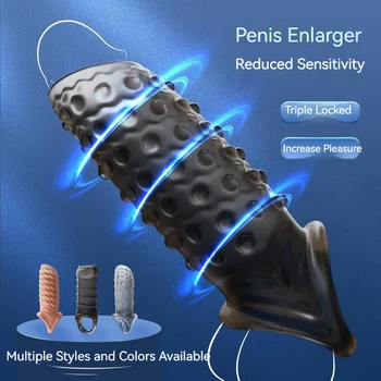 Новейший Многоразовый рукав для пениса, Кольца для члена, Задержка эякуляции, Стимуляция клитора, Насадка для увеличения пениса, Сексуальные игрушки для мужчин