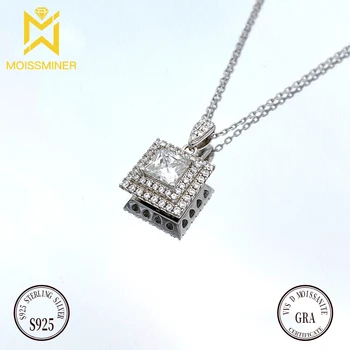 Новинка, квадратные ожерелья с подвеской из Муассанита для женщин, серебряное ожерелье S925 с настоящим бриллиантом, ювелирный тестер с бесплатной доставкой