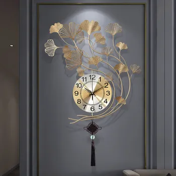 Новые Китайские Настенные часы с Листьями Gnkgo Из Кованого Железа, Наклейки на стены для дома, гостиной, Подвесные поделки, Настенная роспись для входа
