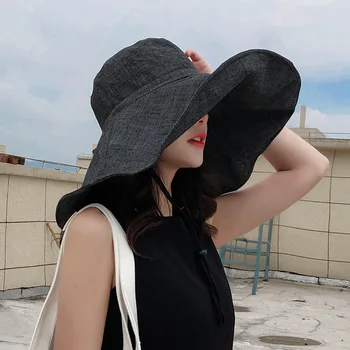 Новые Солнцезащитные Шляпы UPF 50 + с широкими полями, защищенные от ультрафиолета, Складные Дорожные Шляпы Для женщин, Весенне-летний Солнцезащитный козырек, Однотонная Хлопковая Повседневная Панама