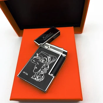 Новый Мемориальный Металлический рисунок в вертикальные полосы, Роскошные Табачные зажигалки, Звук Пинга, Натуральный лак, Бутановые зажигалки для курения сигарет
