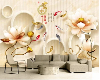 Обои на заказ Beibehang трехмерный рельеф иллюстрация карпа лотоса фон гостиная спальня ТВ фреска 3D обои