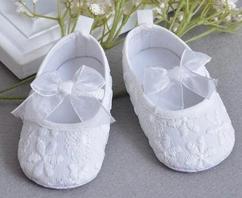 обувь для новорожденных девочек белая хлопчатобумажная обувь для младенцев предходцы обувь для кроватки для маленьких девочек крещение свадебный бант baby mary jane