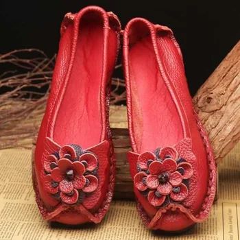 Обувь ручной работы в этническом стиле для девочек с цветами, Модные Дышащие женские туфли на плоской подошве из натуральной кожи на открытом воздухе 2021