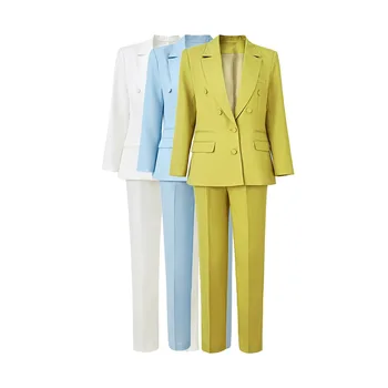 Однотонный высококачественный Пиджак, облегающие прямые брюки, Комплект из двух предметов, Темпераментные Женские костюмы, Офисные комплекты, Блейзер Mujer