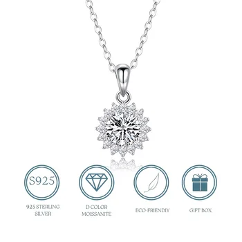 Ожерелье с подвеской из Муассанита Для женщин, Серебряное ожерелье с бриллиантами в виде Подсолнечника, Модное ожерелье Из Муассанита