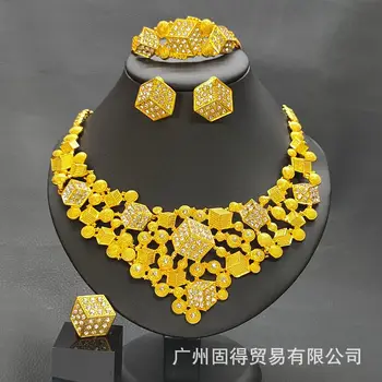 Ожерелье серьги, браслет кольцо комплект ювелирных изделий Дубай Индия Нигерия ювелирные изделия из золота 24 К